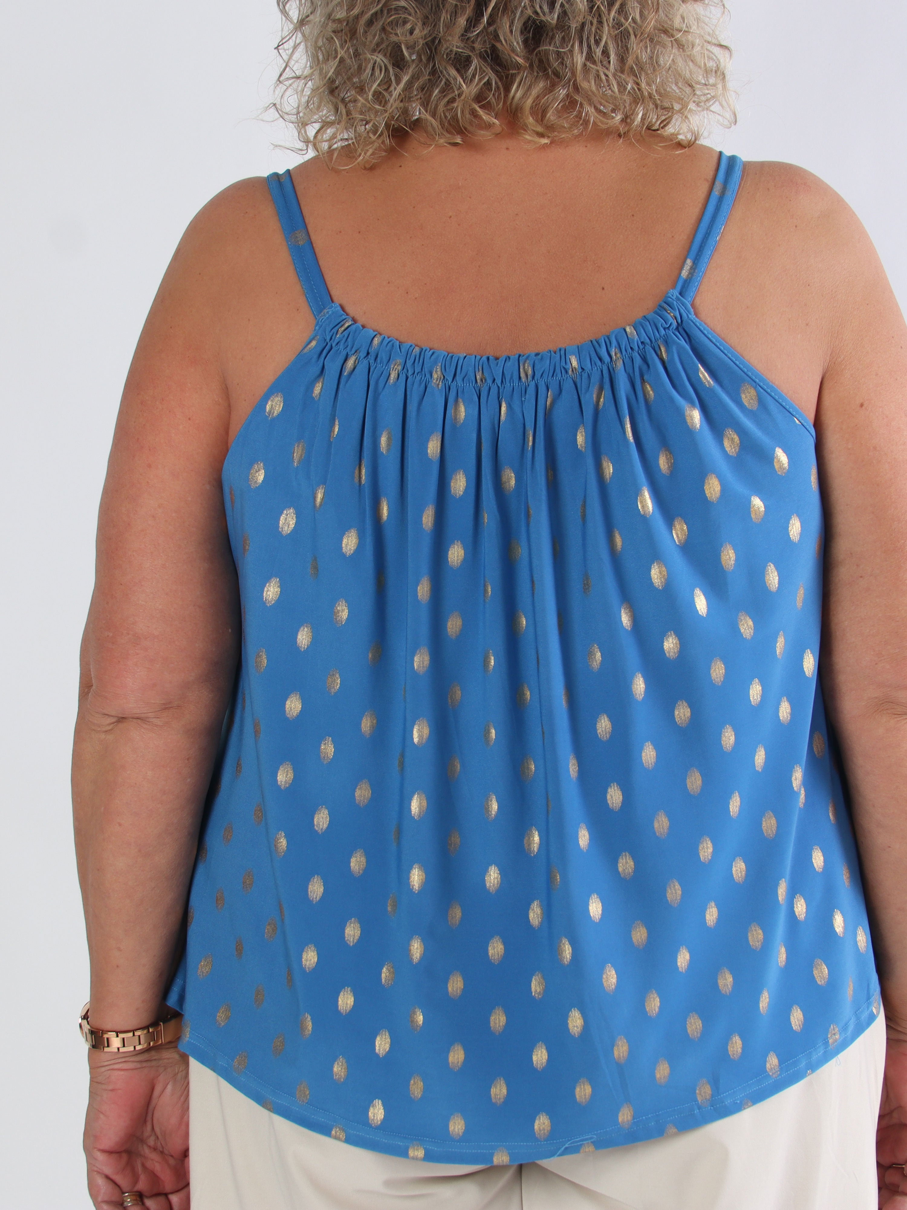 Sunlove Dot Top - Elastisk plus size stroptop med guld dutter